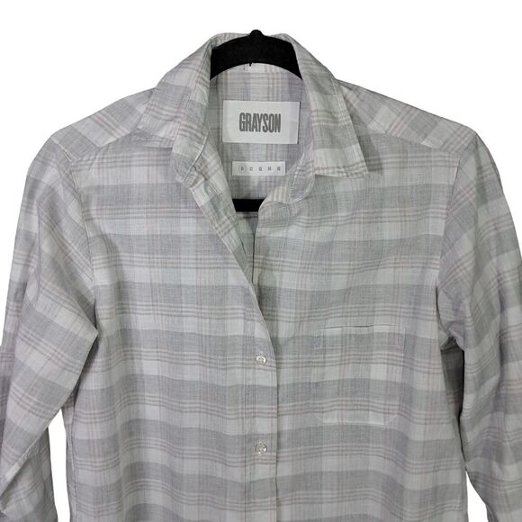 Grayson The Hero Shirt Women XS Gray Linen Plaid‎ Button Down Breathable Gauze - Picture 3 of 11